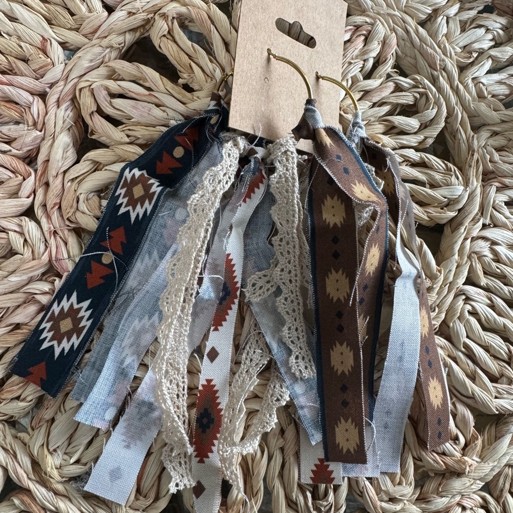 Handmade Boho Tribal Print Ribbon Earrings